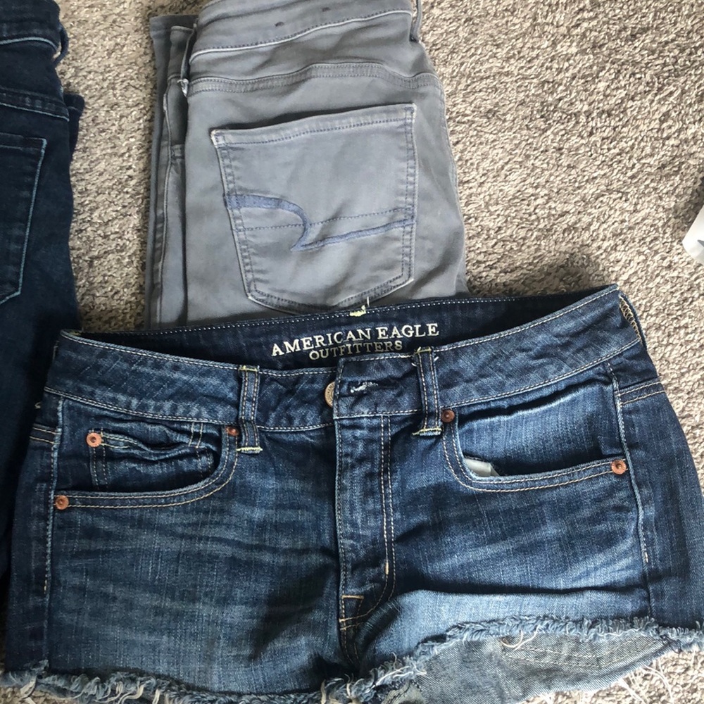 American eagle blue grey stretch skinny pants size 4 and size 6 Jean shorts